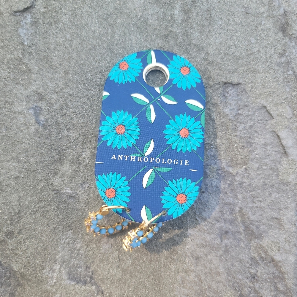 Anthropolgie Opal Huggie Earrings Turquoise NWT